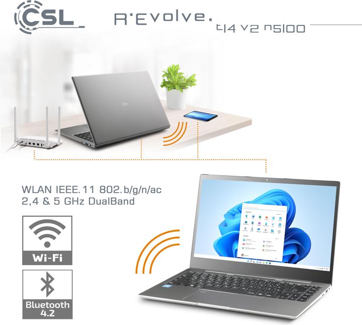 Image du produit CSL Ordinateur portable R" Evolve T14 V2 35.6cm (14 pouces) Full HD Intel® Celeron® N5100 16GB RAM 1TB (14", Intel Celeron N5100, 16 Go, 1000 Go, DE)