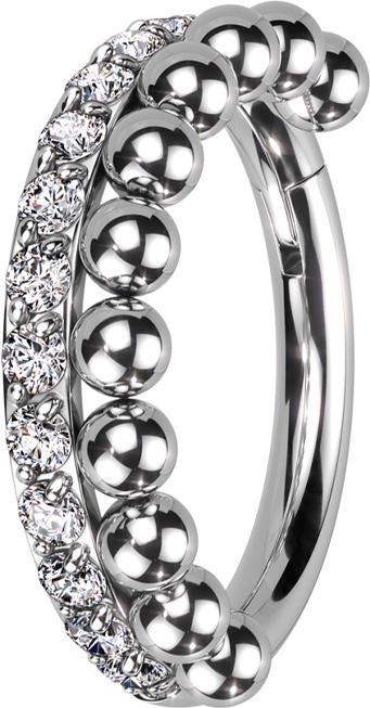 Star Piercing Micro Segmentring klappbar silber seitlich Kristalle front Kugeln (ohne Messing, Chirurgenstahl 316L)