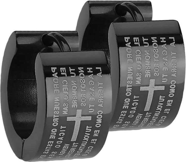 Star Piercing Ohrring zum Klappen schwarz mit Kreuz "Padre Nuestro" (ohne Messing, Chirurgenstahl 316L)
