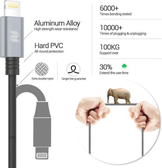 Actual product image Rock Space MFI Lightning cable (1 m, USB 2.0)