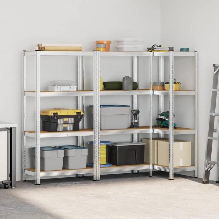 Actual product image VidaXL Storage shelving with 4 shelves 3 pcs. silver steel & wood-based material