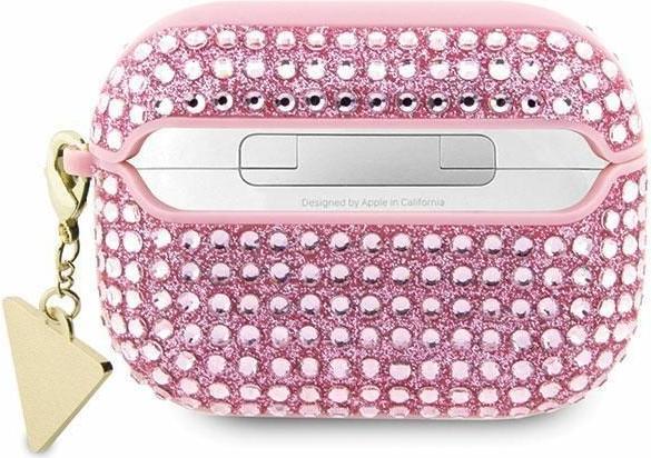 Actual product image Guess GUAP2HDGTPP AirPods Pro 2 cover różowy/pink Rhinestone Triangle Charm (Headphone bag)