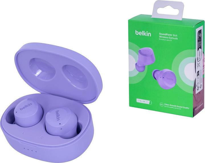 Produktbild Belkin wireless soundform bolt tws hellviolett (keine Geräuschunterdrückung, 38 h, Kabellos)