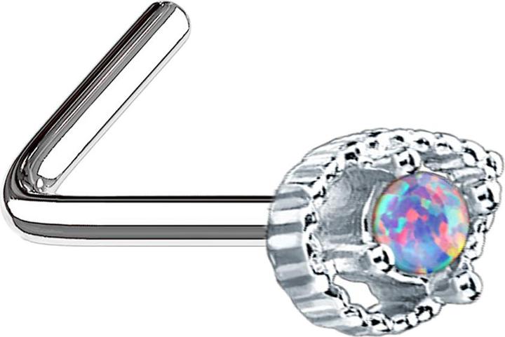 Actual product image Star Piercing Nasenstecker gewinkelt silber Tropfen mit Opal violett (Surgical steel 316L, Brass)