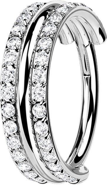 Produktbild Star Piercing Micro Segmentring klappbar silber drei Ringe doppelreihe Kristalle (ohne Messing, Titan G23)