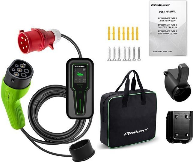 Image du produit Qoltec Mobilna ładowarka do samochodu elektrycznego EV z regulacją 2w1 Typ2 | 7kW | CEE 3 PIN | 230V (Type 2, 7 kW, 32 A)
