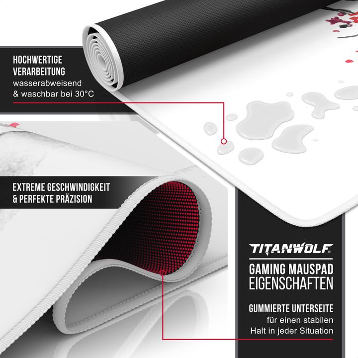 Produktbild Titanwolf Gaming Mauspad, 900 x 400mm XXL Speed Gaming Mausmatte, Mousepad Extragrosse Fläche, Ink Sakura 4 (XXL)
