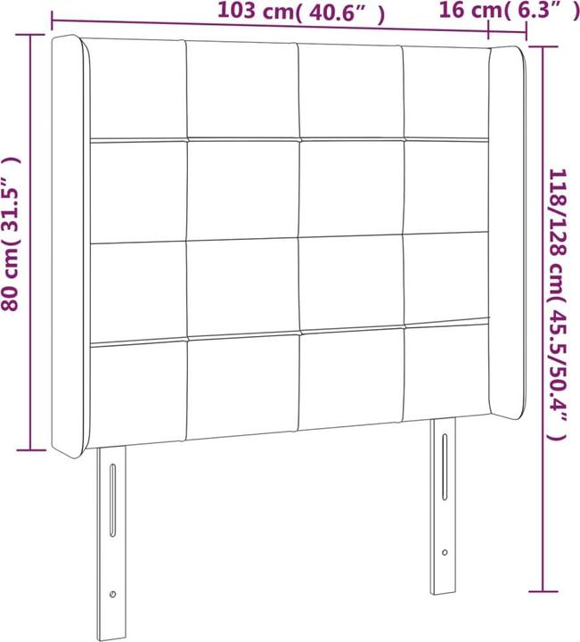 Actual product image VidaXL Kopfteil mit Ohren Schwarz 103x16x118/128 cm Samt,Farbe (103 x 16 x 128 cm)