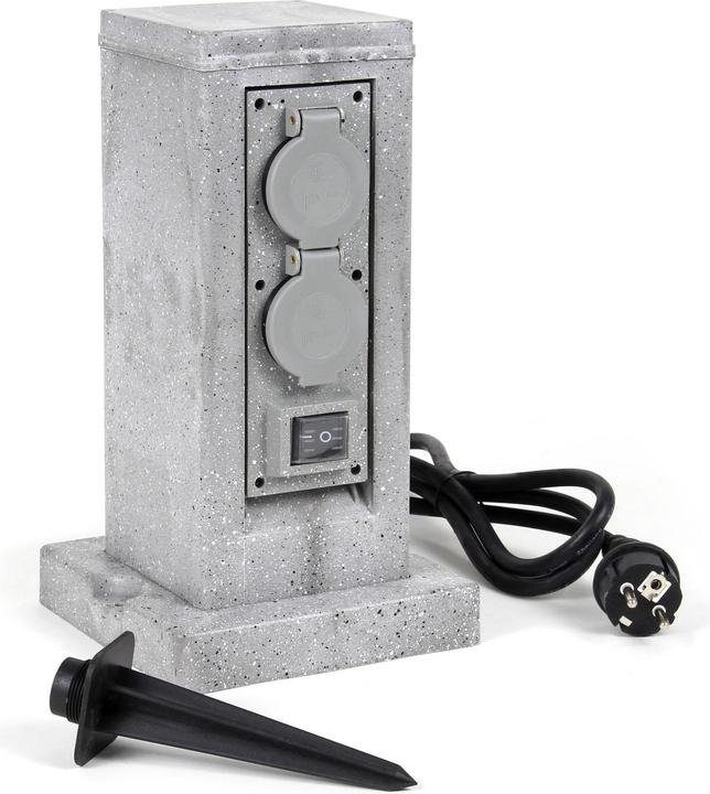 Produktbild Wiltec Steckdosensäule 4fach Aussensteckdose IP44 Schalter Granitoptik Steckdosenstein