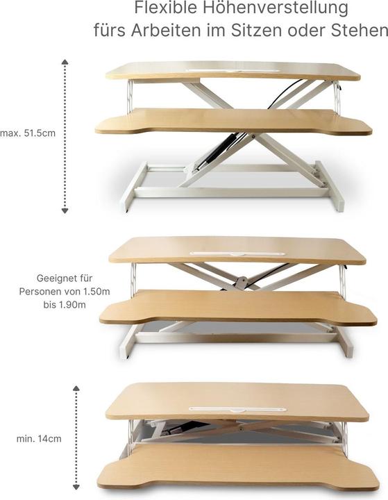 Produktbild Hermex Bürotisch Aufsatz Notebook Schreibtisch Pneumatik Hubtisch Office Desk Arbeitstisch (80 x 64 x 51.5 cm)