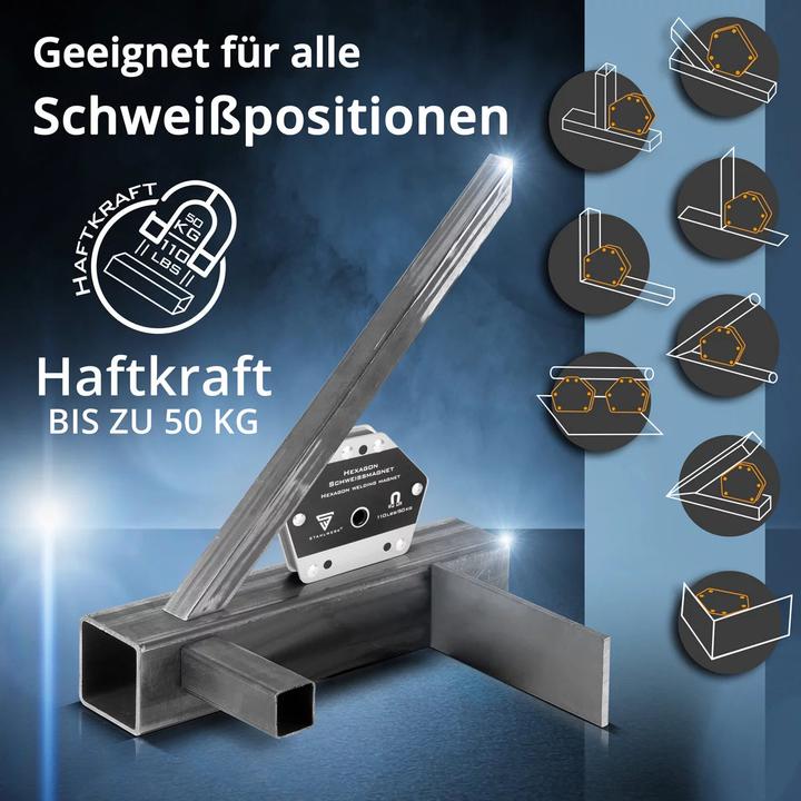 Actual product image Stahlwerk Hexagon welding magnet, powerful magnet 50 kg holding force set of 2
