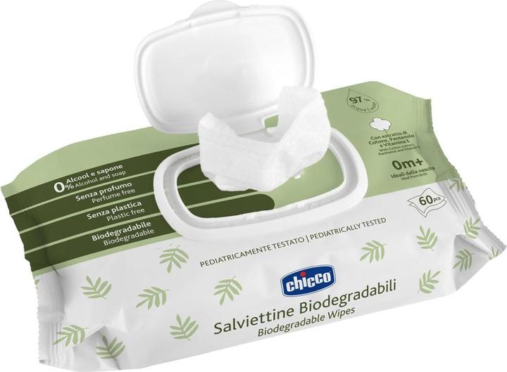 Immagine prodotto Chicco Salviette detergenti BIODEGRADABILI, con coperchio ribaltabile, 60 pezzi - 0m+ (60 Pezzo/i)