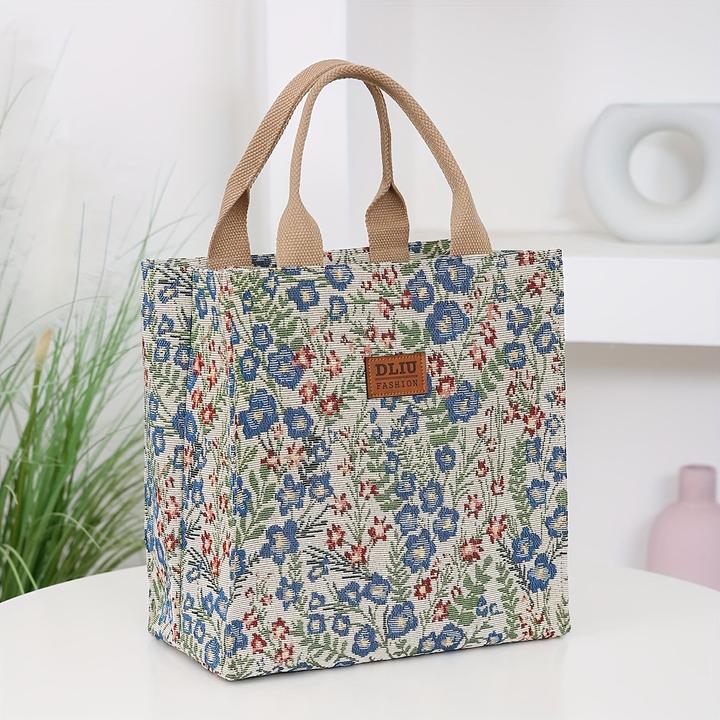 Only-Bags.Store Vintage Floral Nylon Tote Bag mit Reissverschluss, faltbare Top-Griff Handtasche für Pendeln und