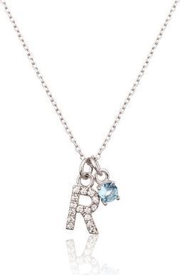 Actual product image JVD - Dainty Silver "R" Necklace with Blue Zircon SVLN0324XH2BI0R