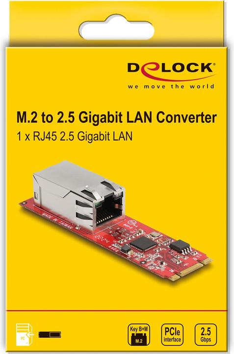 Produktbild Delock Konverter M.2 Key B+M Stecker zu 1 x RJ45 2,5 Gigabit LAN Port horizontal (M.2 Key B, M.2 Key M)