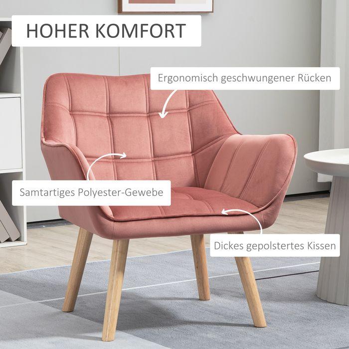 Image du produit Swisshandel24 Fauteuil simple Fauteuil relax aspect velours, pieds surélevés Fauteuil scandinave rembourré, rose