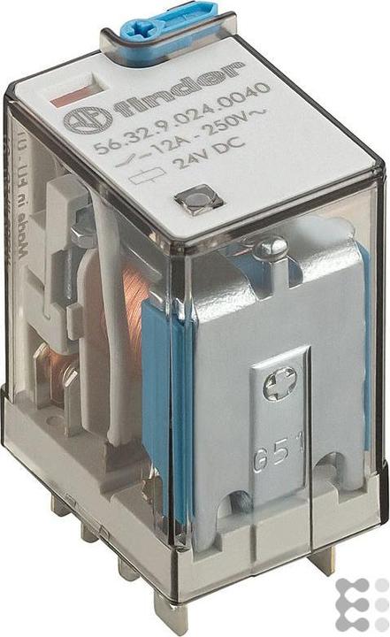 Actual product image Finder DPDT 12A mini plug-in relay, 24Vdc coil
