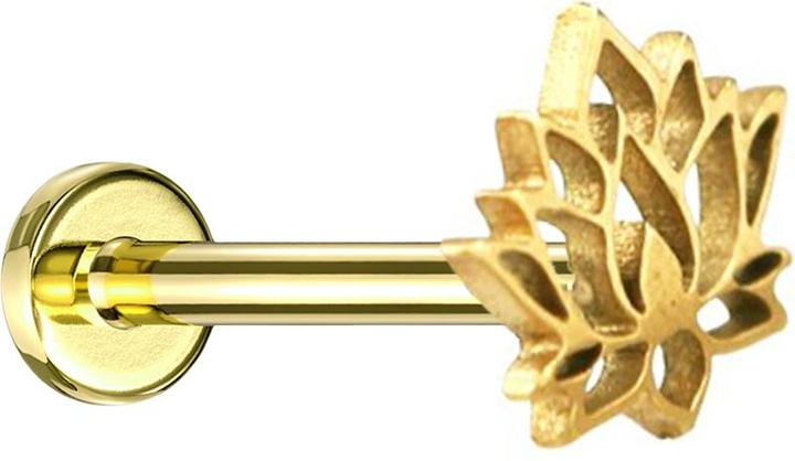 Produktbild Star Piercing Micro Labret Innengewinde vergoldet Lotusblume (ohne Messing, Chirurgenstahl 316L)