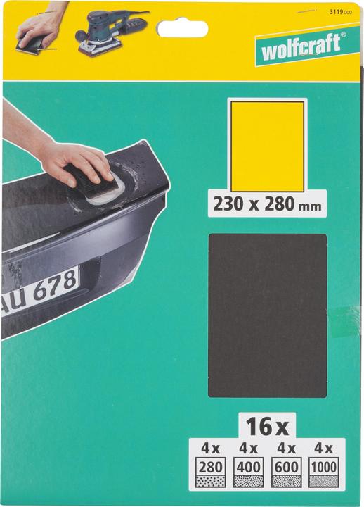 Immagine prodotto wolfcraft Foglio di carta abrasiva per metallo/lacca, per carteggiare a umido/asciutto, grana 600 (600)
