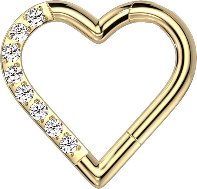 Star Piercing Micro Segmentring klappbar vergoldet Herz einseitig Kristalle silber (Titan G23, ohne Messing)