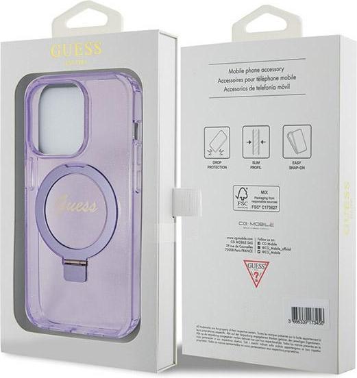 Immagine prodotto Guess GUHMP13XHRSGSU iPhone 13 Pro Max 6.1" viola/viola Custodia rigida ad anello Stand Script Glitter (Apple iPhone 13 Pro Max)