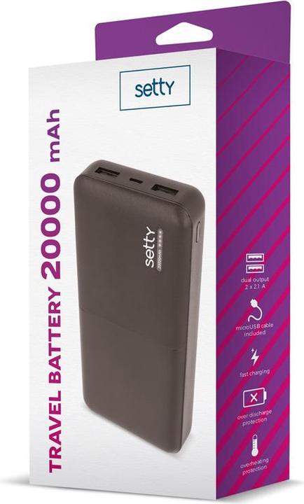 Image du produit Setty SPB-20 Banque d'alimentation 20000 mAh - Noir (20000 mAh, 20 W, 20 Wh)