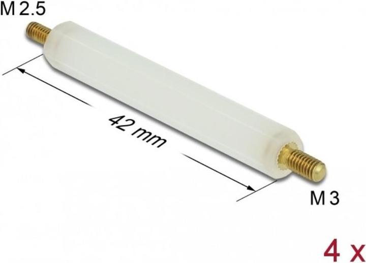 Produktbild Delock Abstandshalter M2.5 x M3, Sechskant, Aussen / Aussen, 42 mm natur 4 Stück