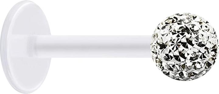 Produktbild Star Piercing Micro Labret transparent mit Kristallkugel silber und Epoxy Schutzschicht (Chirurgenstahl 316L, ohne Messing, Bioflex)