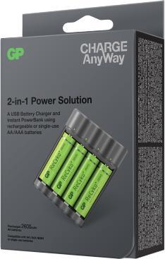 Produktbild GP Batteries Battery Charger Charge Anyway (1 Stk., AAA, AA, 2600 mAh, Ladegerät inkl. Akku)