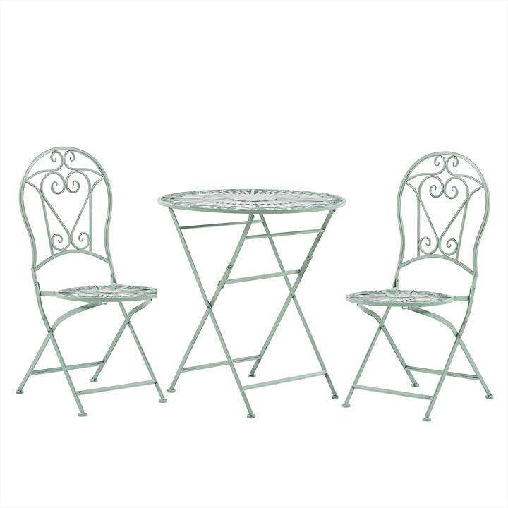 Actual product image Beliani Balcony Set green metal 2 chairs folding table TRENTO (70 cm)