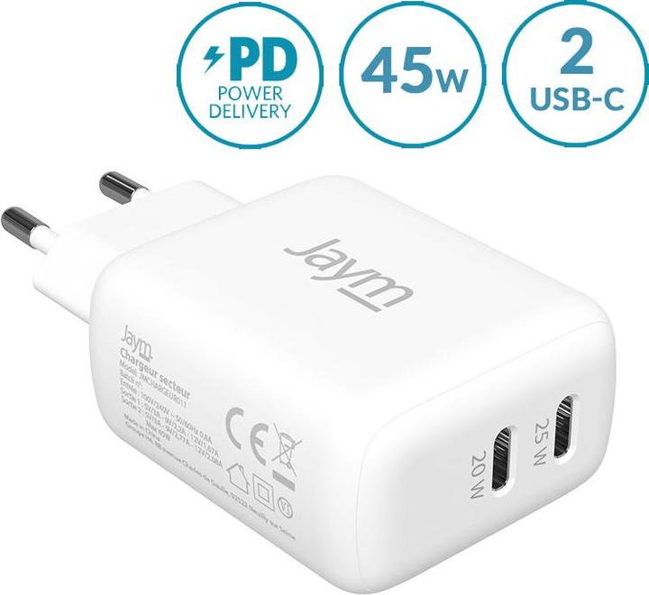Produktbild Jaym Schnelles Doppel-USB-C-Ladegerät 45W 3A PD und PPS (45 W)