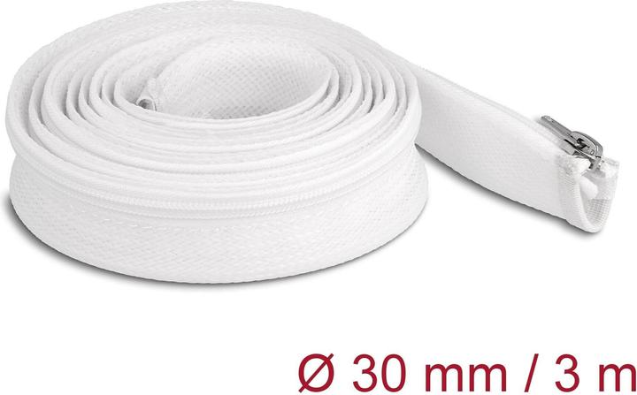 Produktbild Delock Geflechtschlauch mit Reissverschluss hitzebeständig 3 m x 30 mm weiss (Kabelschlauch, 300 cm)