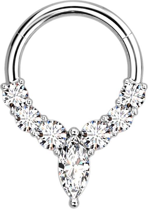 Produktbild Star Piercing Micro Segmentring klappbar silber sechs Kristallen silber und ein Ovaler (Chirurgenstahl 316L, ohne Messing)