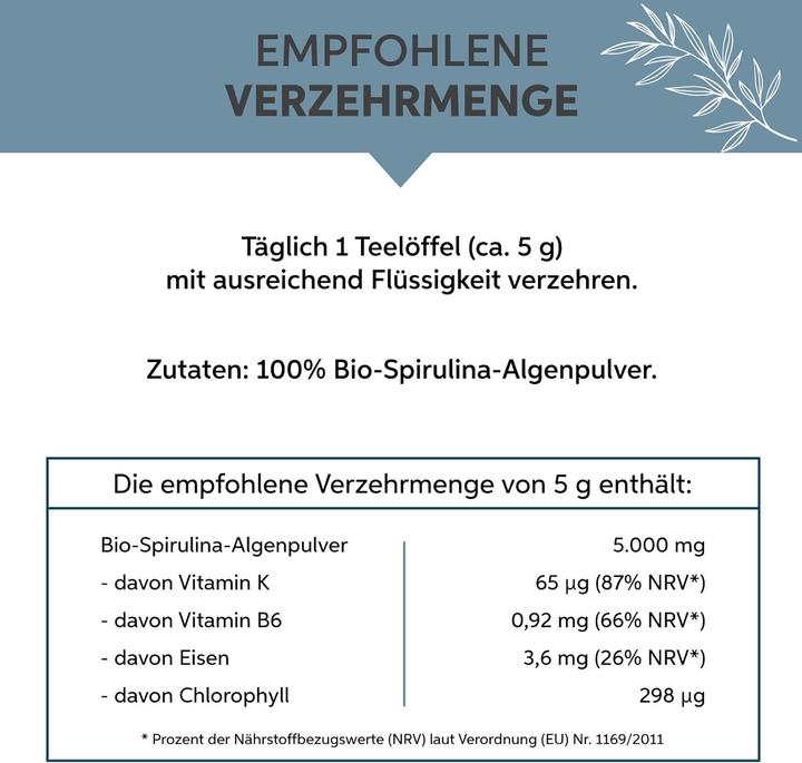 Nutritional values and ingredients Eltabia Organic spirulina powder | Premium raw food quality (Powder)