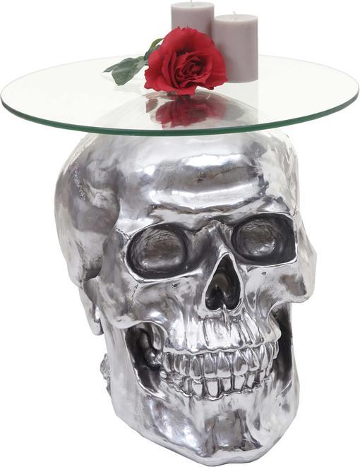 Produktbild Swisshandel24 Beistelltisch Totenkopf, Polyresin Glastisch Wohnzimmertisch, silber 52x55x55cm (52 x 55 x 55 cm)