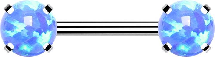 Produktbild Star Piercing Threadless Barbell silber front mit Opal blau gefasst (ohne Messing, Chirurgenstahl 316L)