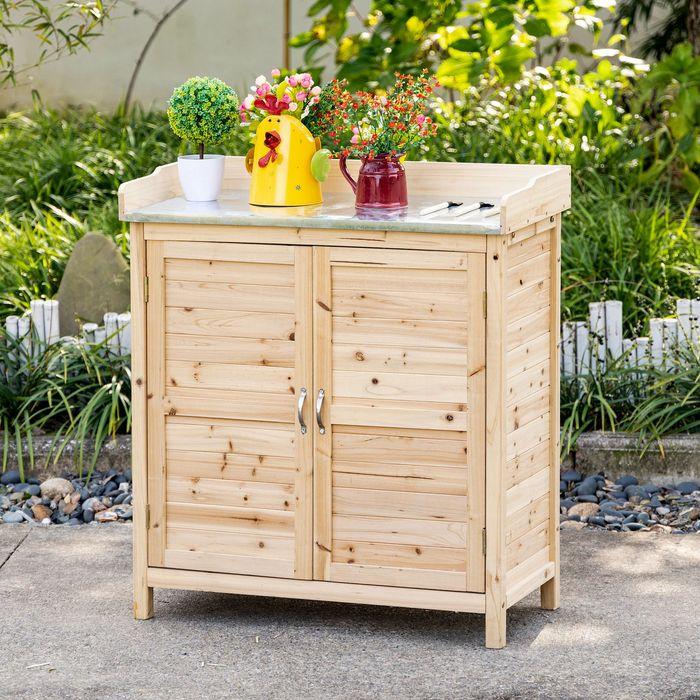 Image du produit Swisshandel24 Meuble de jardin Table à plantes avec meuble bas en bois, 2 étagères, 83 x 40 x 92 cm