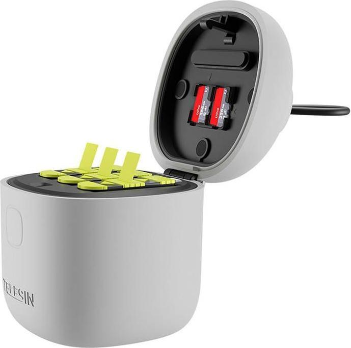 Immagine prodotto Telesin Caricabatterie impermeabile a 3 slot Allin box per GoPro Hero 9 / Hero 10 + 2 batterie (Eroe 10, Eroe 9)