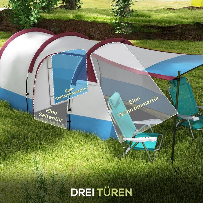 Produktbild Swisshandel24 Campingzelt, Tunnelzelt für 3 Personen, mit Lichthaken, Vorzelt für Garten, rot (Tunnelzelt, 3 Personen)