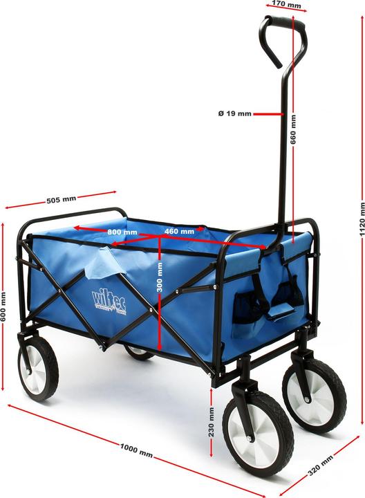 Image du produit Toboli Chariot de transport pliable 80x46cm Poignée Tout terrain Diable Jardin Plage