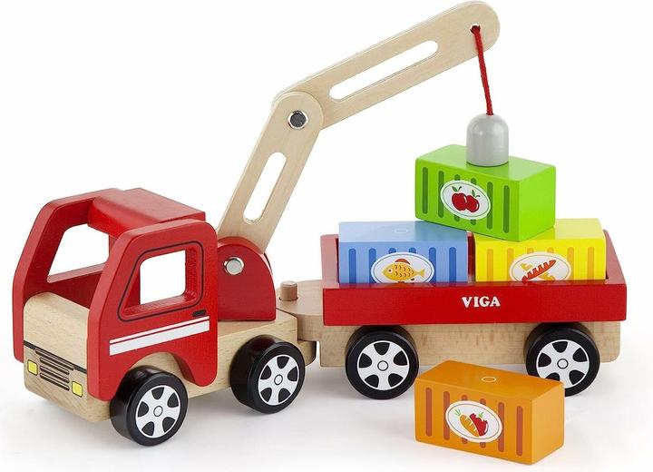 Produktbild Viga Toys Spielzeug Holzkran mit Containern