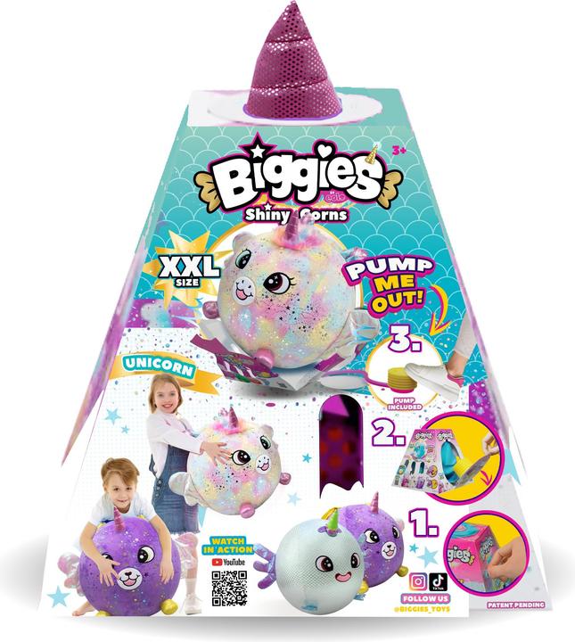 Actual product image Moose Biggies inflatable unicorn rainbow soft toy