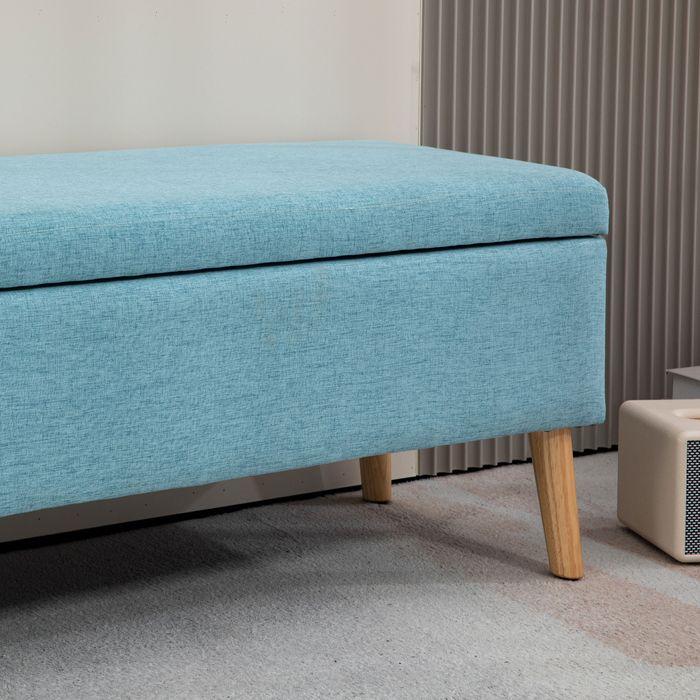 Produktbild Swisshandel24 Sitzbank, Stauraum, Leinenoptik, Gummiholz Blau 110x39x45cm (110 cm)