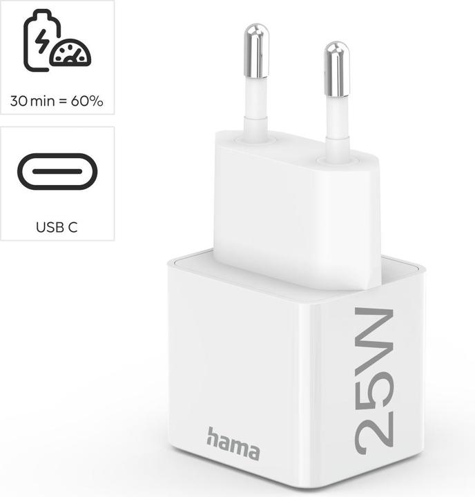 Immagine prodotto Hama Mini caricatore, Power Delivery (PD)/Qualcomm®, 25 Watt, bianco (25 W)