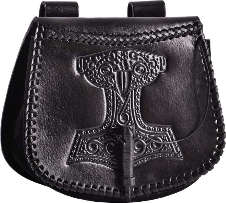 Battle Merchant Gürteltasche mit Thorshammer-Prägung Leder Schwarz