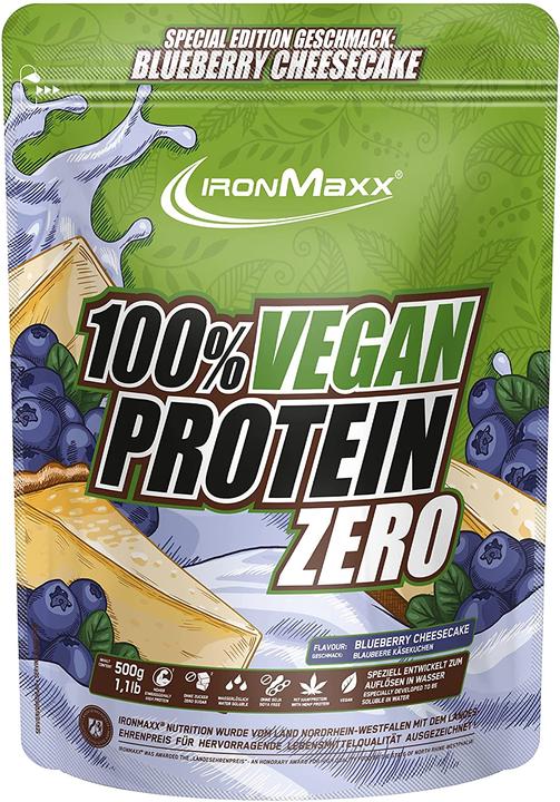 Immagine prodotto IronMaxx 100% Proteine Vegane Zero (Torta di formaggio al mirtillo, 1 pz., 500 g)