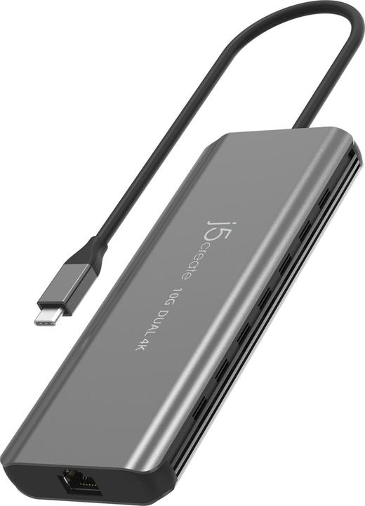 Image du produit j5Create JCD398-N, Avec fil, USB 3.2 Gen 2 (3.1 Gen 2) Type-C, 100 W, 10,100,1000 Mbit/s, Gris, Spac (2 Ports)