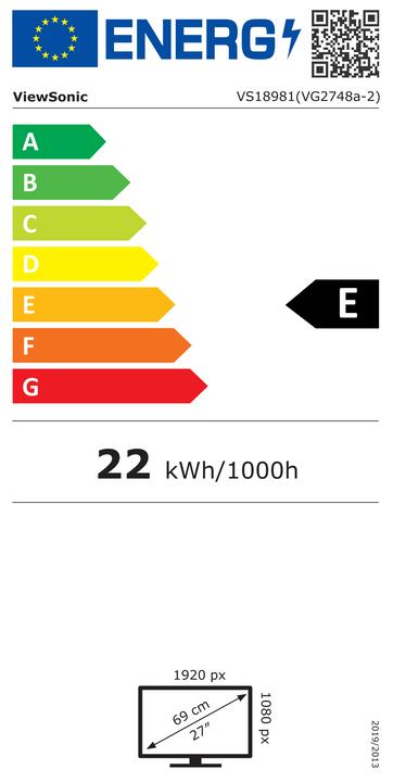 Energy Label Viewsonic 68.58 cm / 27-inch (1920 x 1080) VG2748a-2 16: 9 5ms IPS VGA HDMI DisplayPort USB Hub VESA (1920 x 1080 pixels, 27")