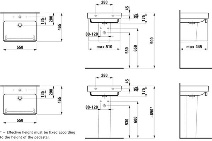 Image du produit Laufen Plan de toilette Pro S 55 cm blanc 8109620001041 (465 mm, 550 mm)