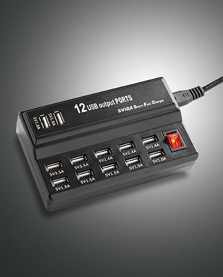 Produktbild Fabas Luce USB Mehrfach Ladegerät, 12 Ports, mit Schalter Zubehör 35x80mm Schwarz (45 W)